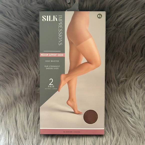 Silk Impressions Medium Support Sheer Tights Women Size XL Cocoa High Waisted - Picture 1 of 4